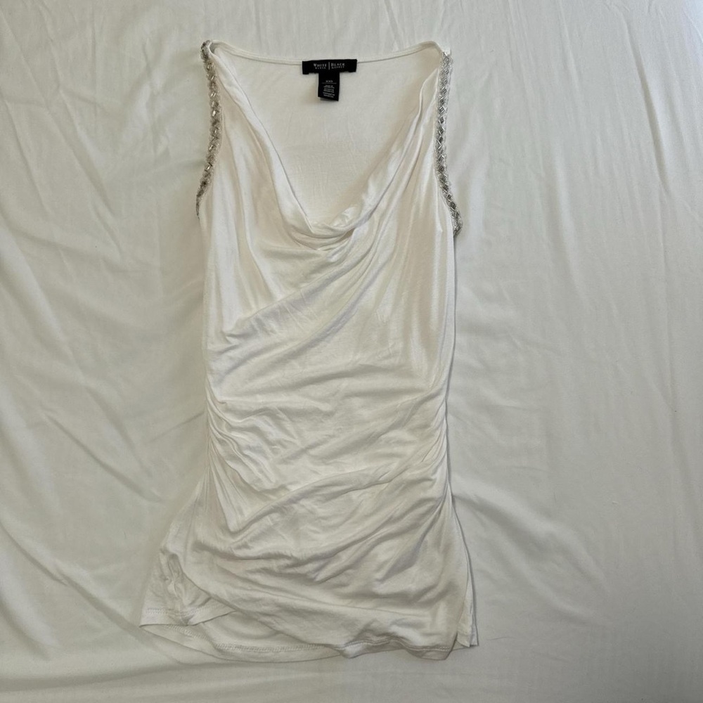 White Cowl Neck Top with Beaded Straps